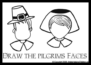 Draw Thanksgiving Pilgrim Faces Coloring Pages Printable Activity