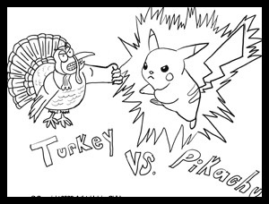 Pikachu Fighting Battling Turkey Happy Thanksgiving