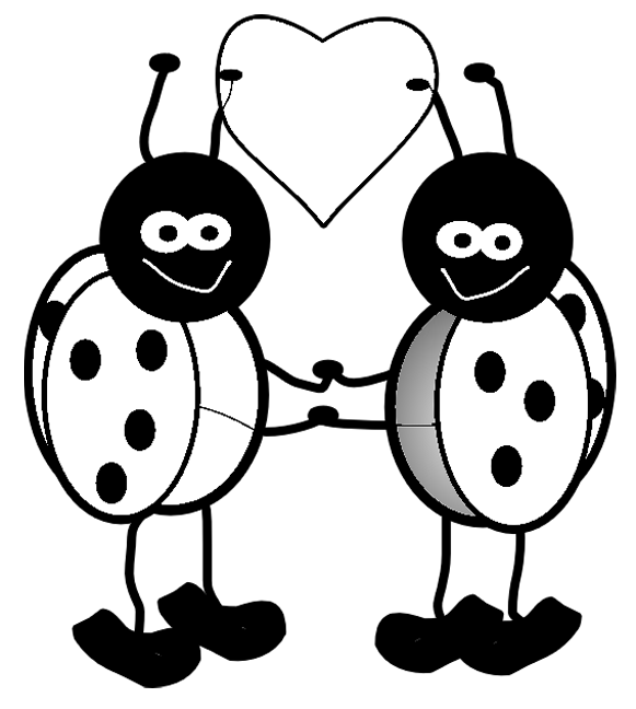 Ladybugs Holding Hands under Valentines Day Heart Coloring Page