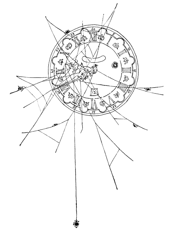 spiders making spider webs on grandfather clock coloring page