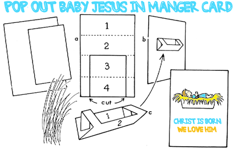How to Make Pop Out Card of Baby Jesus Laying in Manger Cradle