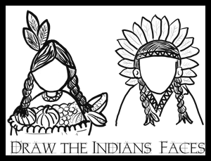 Thanksgiving draw indian faces coloring printables activity