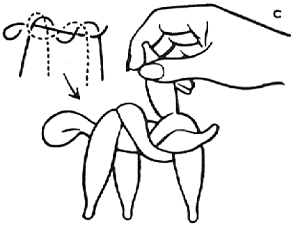 Fold "head" bump under as shown in sketch b. 