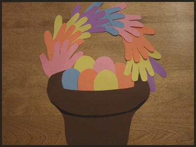 Finished Handprint Easter Basket Crafts Activity Project for Kids