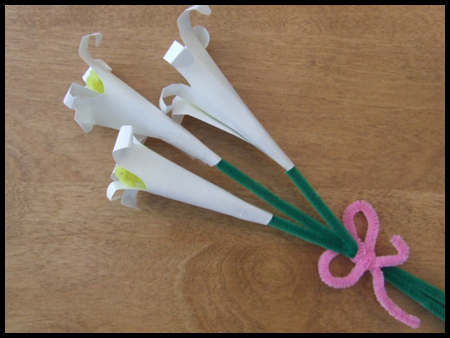 Finished Craft Handprint Easter Lily Bouquet of Flowers Craft Activity for Kids