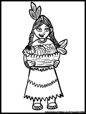 Free Thanksgiving Coloring pages - Indian Girl Coloring Page