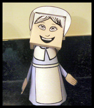 Printable Foldable Paper Crafts Pilgrim Girl Toy Model