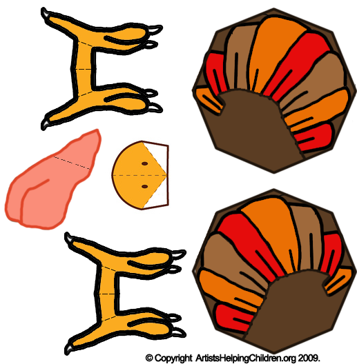 Free Diagrams - Thanksgiving Turkey Crafts : How to Make Printable Paper Model Toy Turkeys for Kids