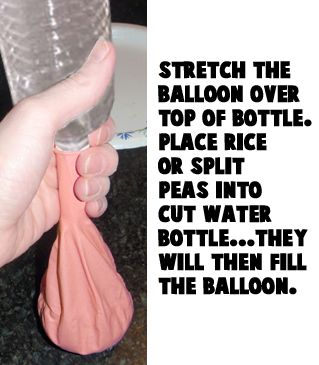 Stretch the balloon over the top of the bottle.