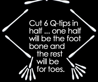 Cut 6 Q-tips in half...one half will be the foot bone and the rest will be for the toes