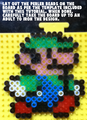 Lay out the perler beads on the board as per the template included with this tutorial