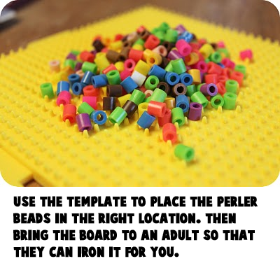 Use the template to place the perler beads in the right location