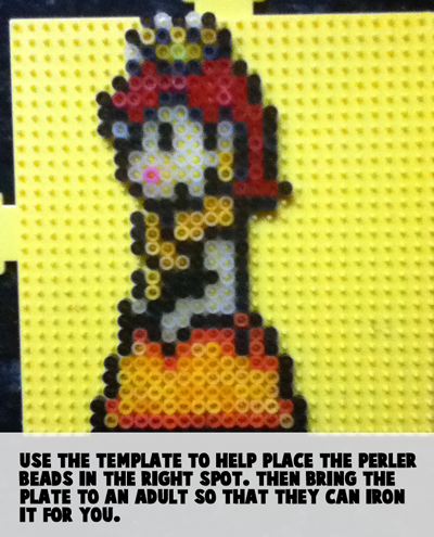  Use the template to help place the perler beads in the right spot