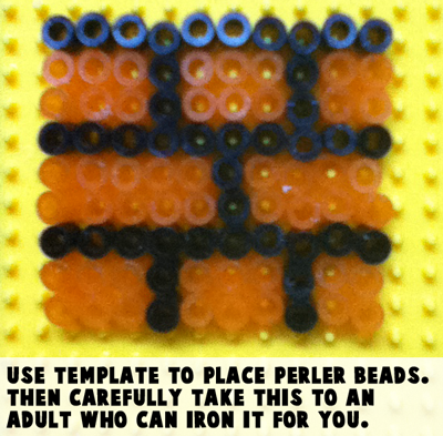 Use template to place perler beads in the right spots