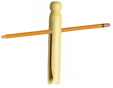 Force a 6-inch stick (pencil size) into the groove of an old-fashioned clothespin. 