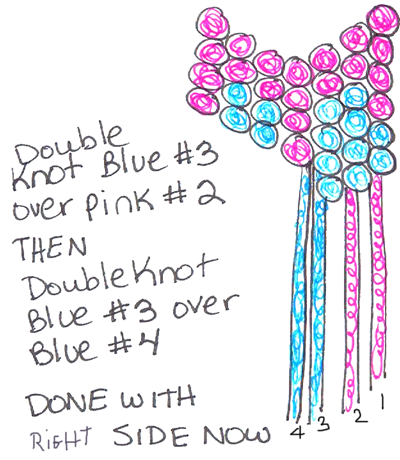 Double knot blue #3 over pink #2 and blue #4.