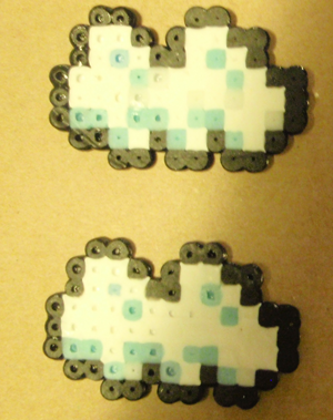 Finished Mario Bros clouds made out of Perler Beads