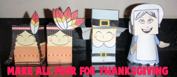 Papercraft de imprimible y recortable de los indios y peregrinos de Acción de Gracias / Thanksgiving. Manualidades a Raudales.