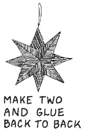 Make two of these four-pointed stars, and then glue together back to back, with the points alternating