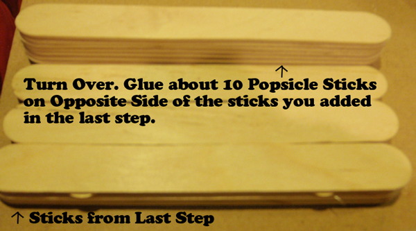 Glue about 10 Popsicle sticks on opposite side of the sticks you added in the last step. 