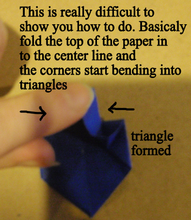 fold the top of the paper in to the center line and the corners start bending into triangles