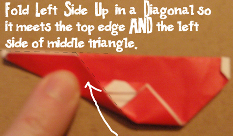 Fold left side up in a diagonal