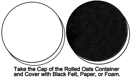 Take the cap of the rolled oats container and cover with black felt