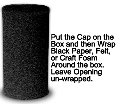Put the cap on the box and then wrap black paper, felt or craft foam around the box