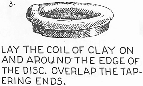 Lay the coil of clay on and around the edge of the disk.