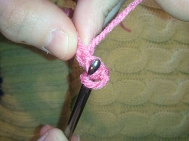 Pull that yarn through first stitch.