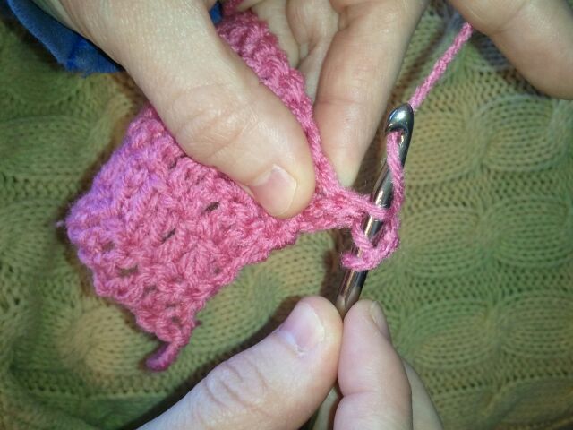 With your crochet hook through the first stitch grab a hold of the yarn with your hook.