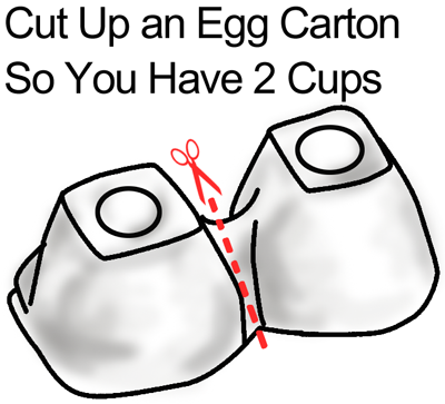 Cut up an egg carton so you have 2 cups.
