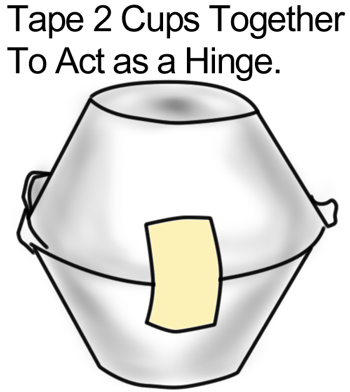 Tape 2 cups together to act as a hinge.