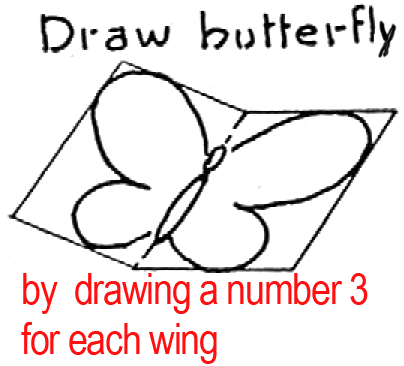 Draw butterfly by drawing a number 3 for each wing.