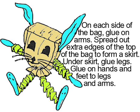 On each side of the bag, glue on arms.