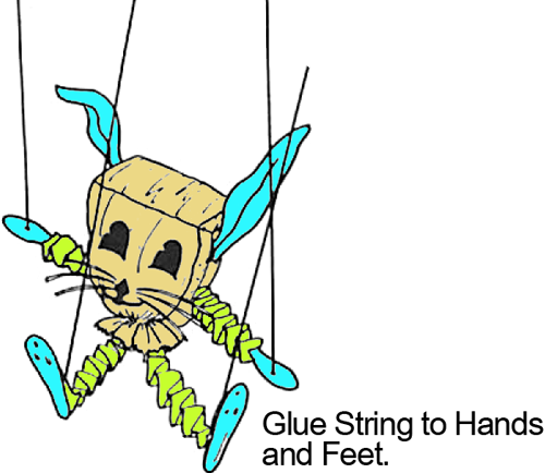 Glue string to hands and feet.