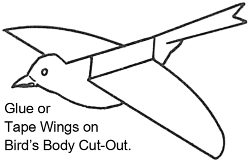 Glue or tape wings on bird's body cut-out.