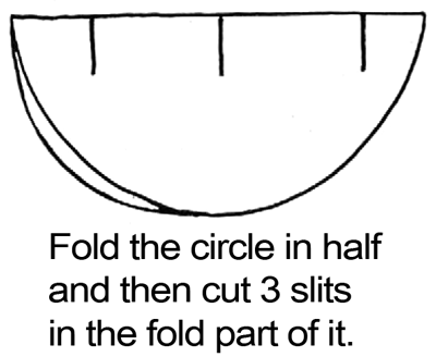 Fold the circle in half and then cut three slits in the fold part of it.