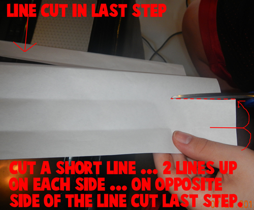 Cut a short line... 2 lines up on each side