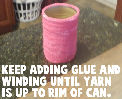 Keep adding glue and winding until yarn is up to rim of can.