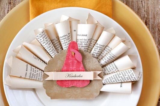 Book-Page-Turkey-Place-Card Book Page Turkey Place Card