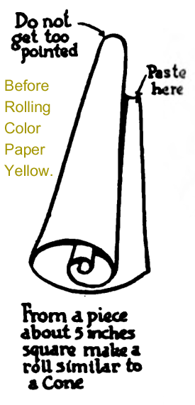 From a piece of about 5 inches square make a roll similar to a cone.