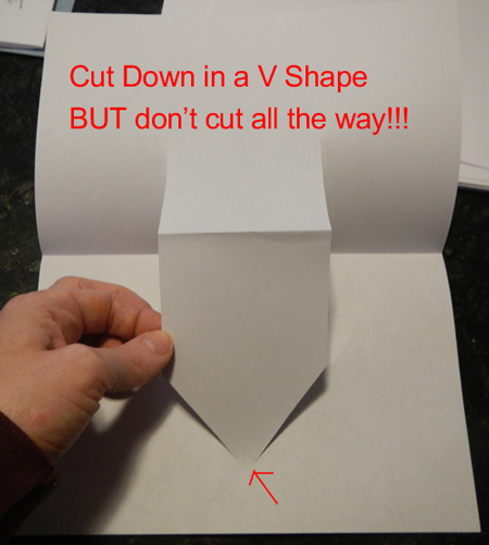 Cut down in a V shape, but don't cut all the way!