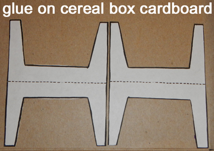 Glue on cereal box cardboard.