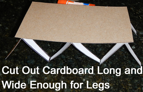 Cut out cardboard long and wide enough for legs.