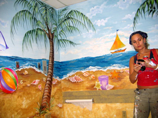 Beach Themed Mural Painted in Childrens Treatment Room - Donated Mural 10