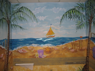 Beach Themed Mural Painted in Childrens Treatment Room - Donated Mural 14