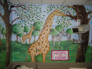 Giraffes and Zebras in the Beautiful Donated Mt. Sinai Prediatric Treatment Room Mural