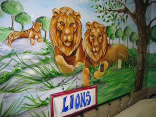 And here is what Lauren's Painted Lions look like now in the Beautiful Donated Mt. Sinai Prediatric Treatment Room Mural